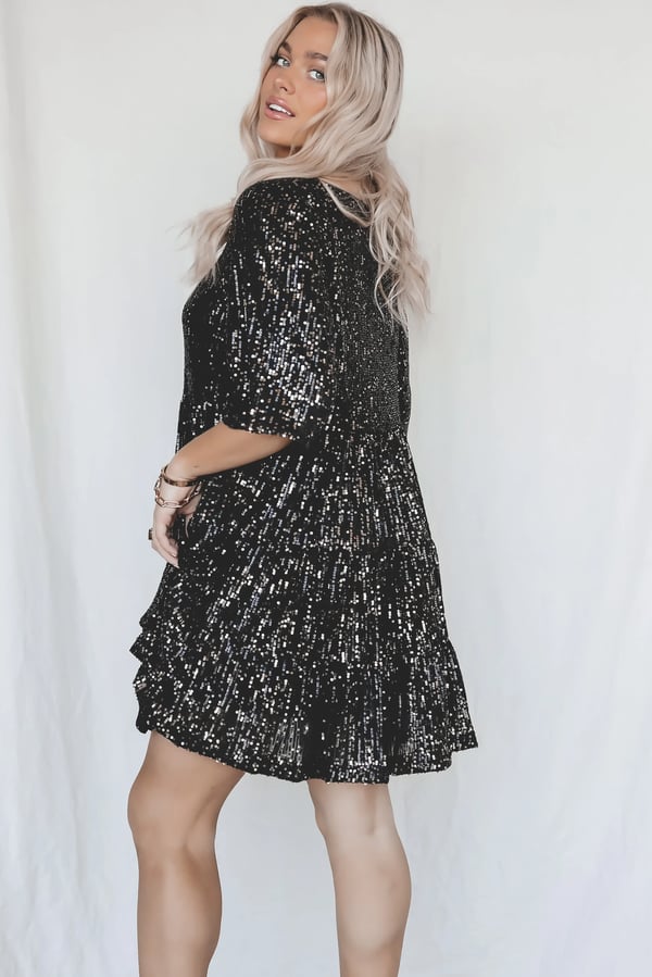 A-line Dress - ShimmerFlow-Black-M-State of Style