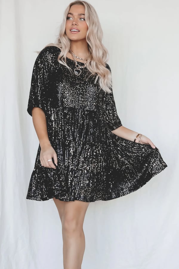 A-Line Dress - ShimmerFlow-Black-M-State of Style
