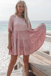 A-line Dress - ShimmerFlow-Pink-M-State of Style
