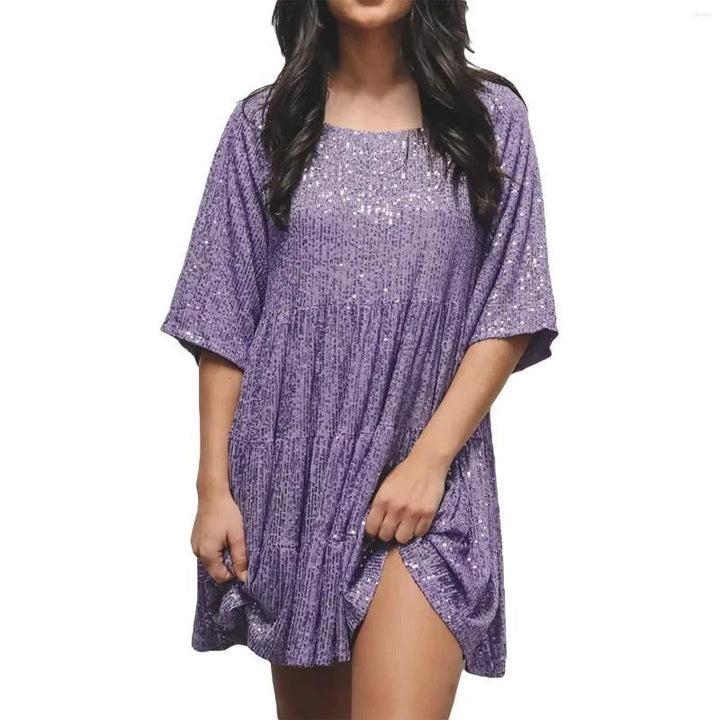 A-line Dress - ShimmerFlow-Purple-M-State of Style