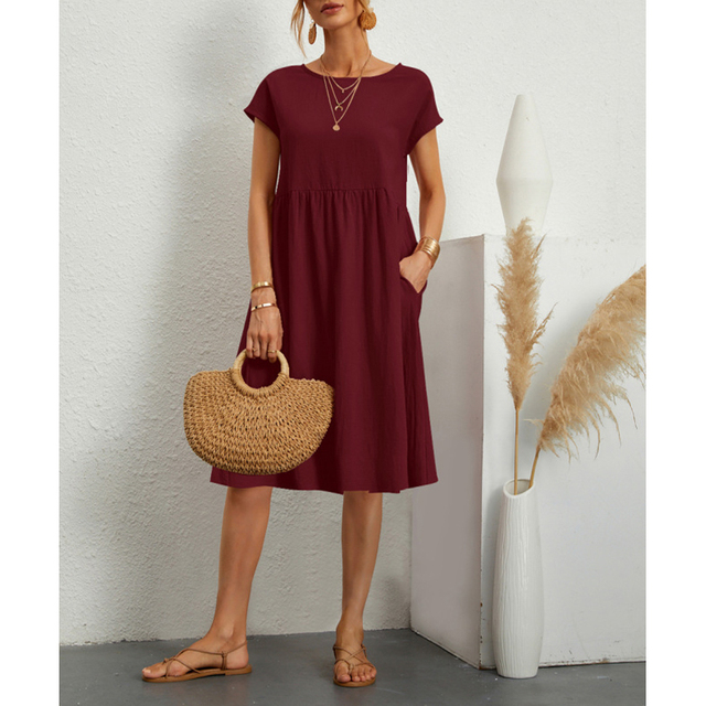 A-Line Jersey Midi Dress - Elise-Bordeaux-S-State of Style