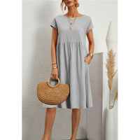 A-Line Jersey Midi Dress - Elise-Grey-S-State of Style