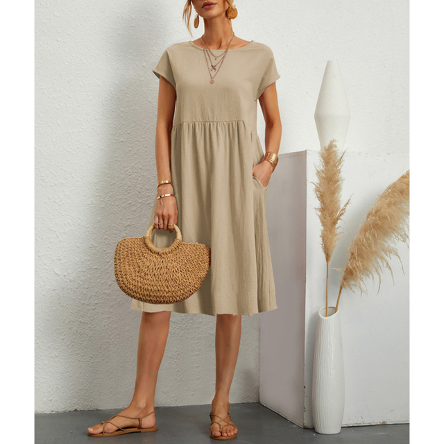A-Line Jersey Midi Dress - Elise-Khaki-S-State of Style