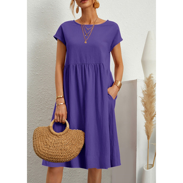 A-Line Jersey Midi Dress - Elise-Purple-S-State of Style