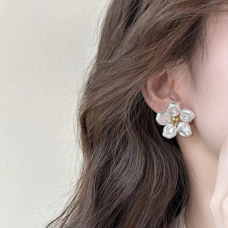 Irregular Pearl Petal Earrings - Celine