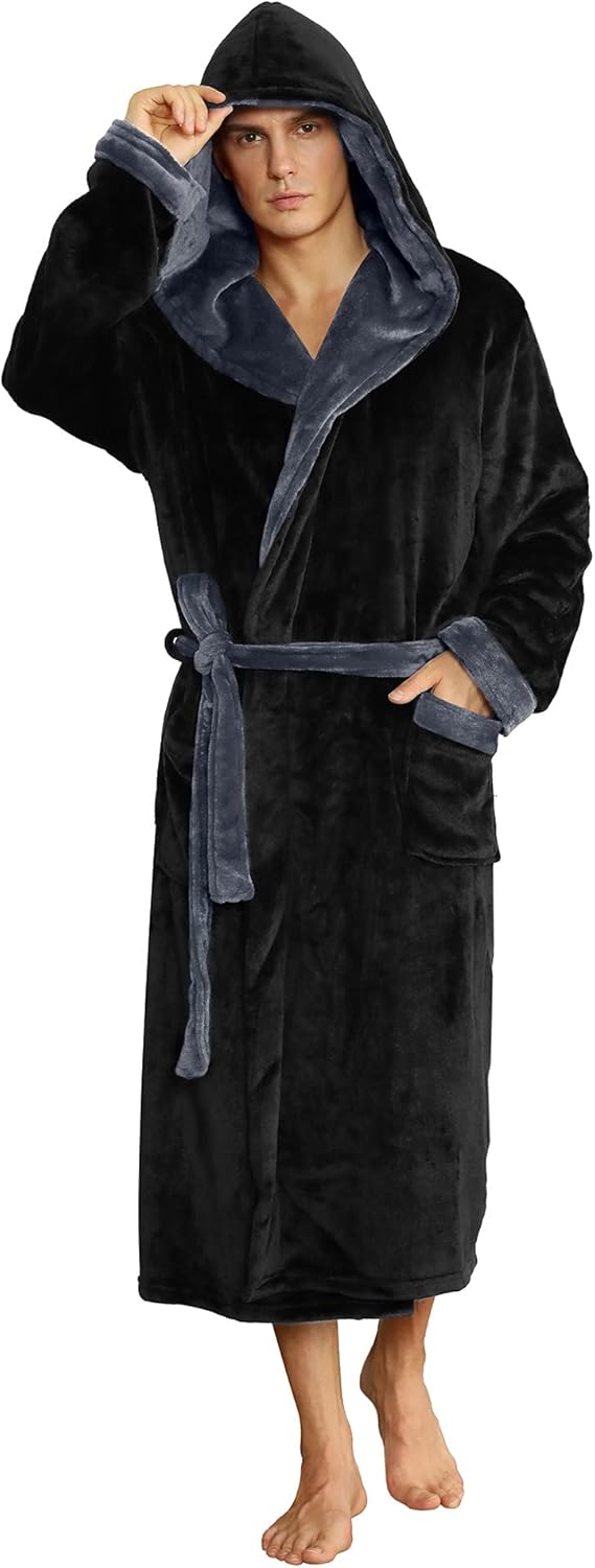 AA OUT OF STOCK Luxury Men's Bathrobe - Robbie-Black/Dark Grey-S/M-State of Style