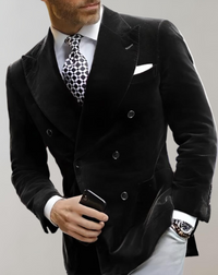 AA OUT OF STOCK Velvet Men's Blazer with Double Breasted Buttons - Elliot-XS-Black-State of Style