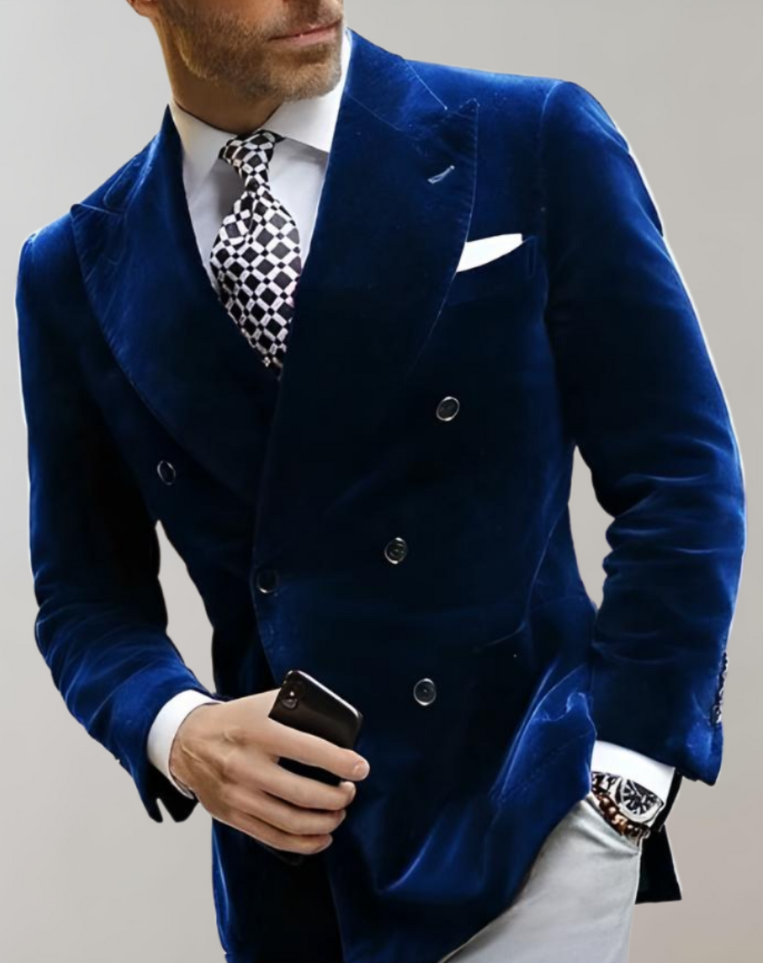 AA OUT OF STOCK Velvet Men's Blazer with Double Breasted Buttons - Elliot-XS-Blue-State of Style