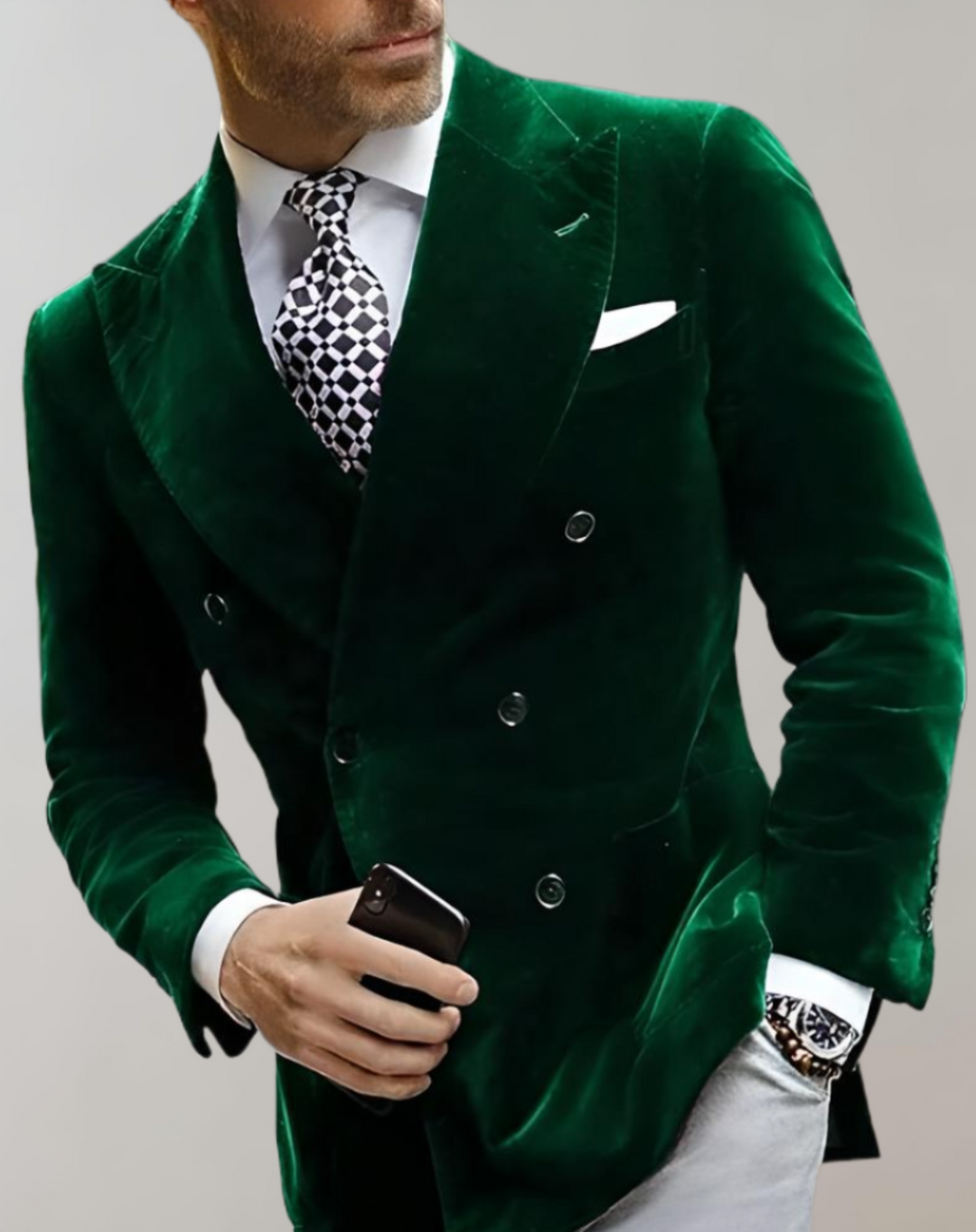 AA OUT OF STOCK Velvet Men's Blazer with Double Breasted Buttons - Elliot-XS-Green-State of Style