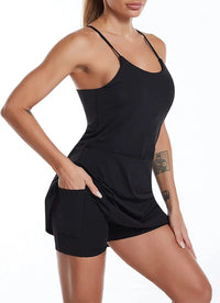 Active sports dress with integrated shorts and pockets – Liana-Black-XS-State of Style
