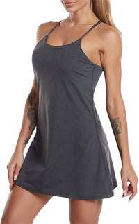Active sports dress with integrated shorts and pockets – Liana-Gray-XS-State of Style