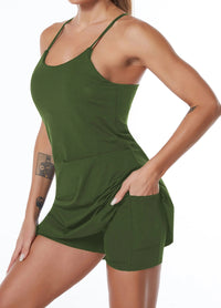 Active sports dress with integrated shorts and pockets – Liana-Green-XS-State of Style