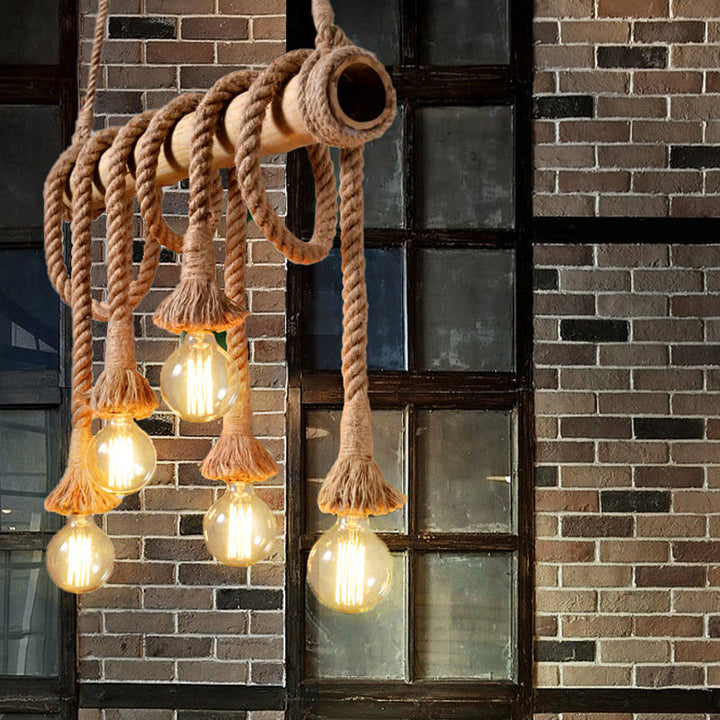 Adjustable Bamboo Pendant Lamp with Industrial Rope Design - EcoChic-3-B-State of Style