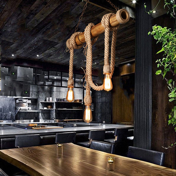 Adjustable Bamboo Pendant Lamp with Industrial Rope Design - EcoChic-3-B-State of Style