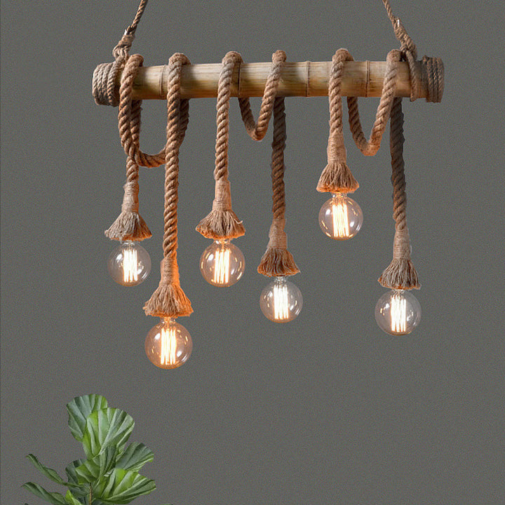 Adjustable Bamboo Pendant Lamp with Industrial Rope Design - EcoChic-3-B-State of Style