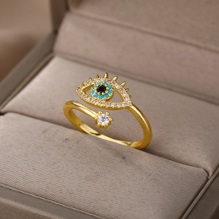 Adjustable Evil Eye Ring | Protective Statement Jewellery-Gold-State of Style