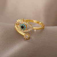 Adjustable Evil Eye Ring | Protective Statement Jewellery-Gold-State of Style
