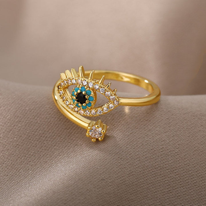 Adjustable Evil Eye Ring | Protective Statement Jewellery-Gold-State of Style