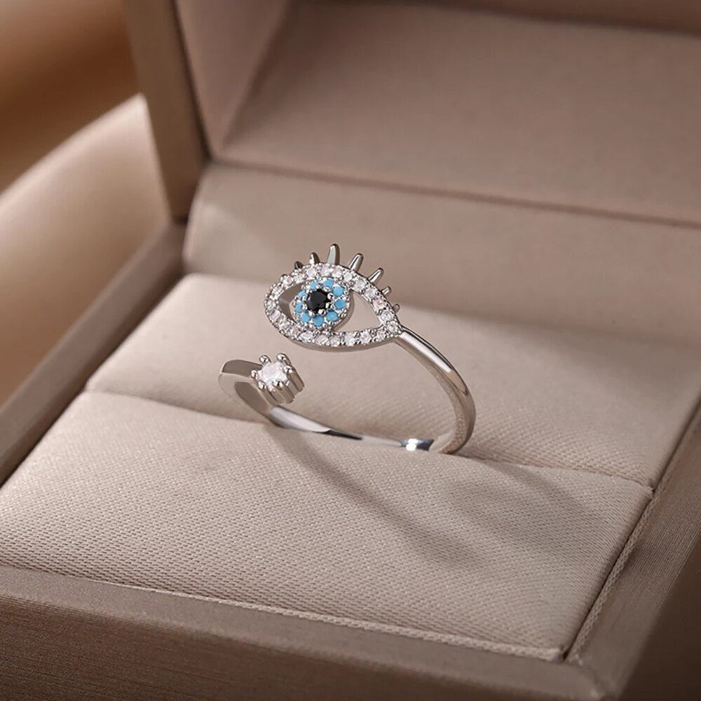 Adjustable Evil Eye Ring | Protective Statement Jewellery-Silver-State of Style
