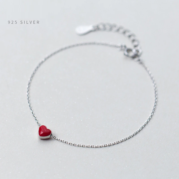 Adjustable Red Heart Charm Bracelet in 925 Sterling Silver-State of Style