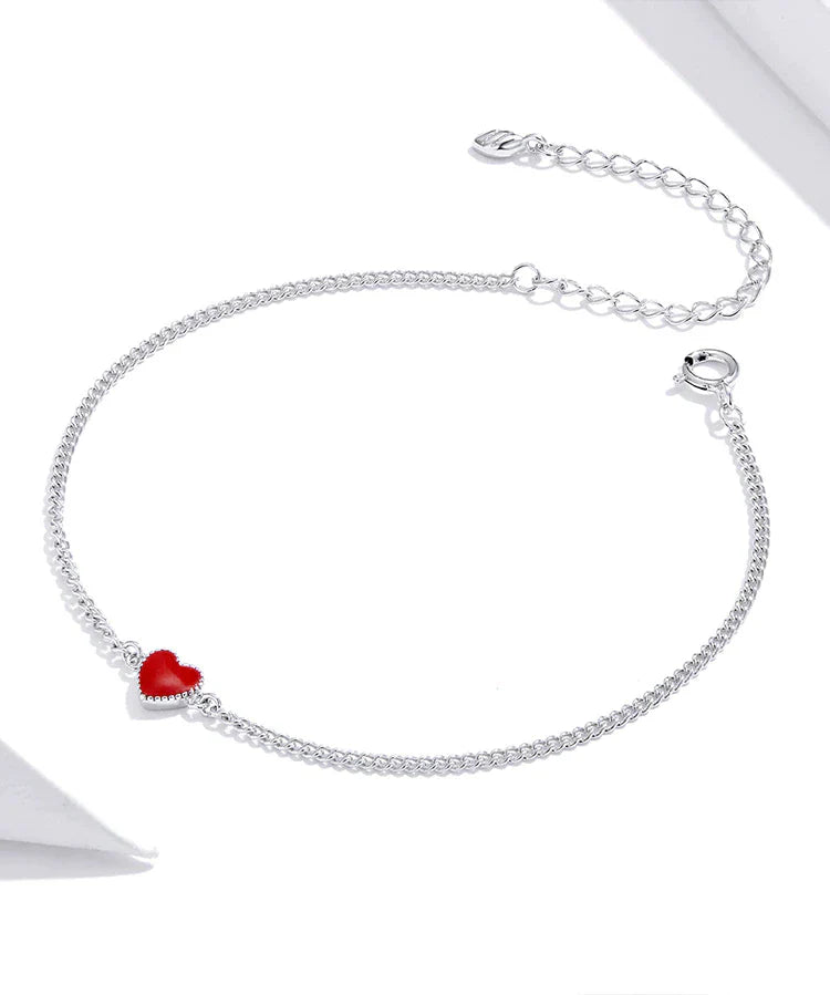 Adjustable Red Heart Charm Bracelet in 925 Sterling Silver-State of Style