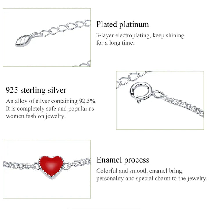 Adjustable Red Heart Charm Bracelet in 925 Sterling Silver-State of Style