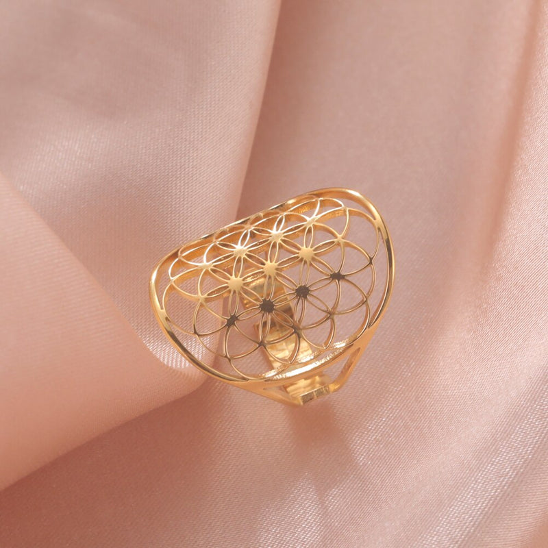 Adjustable Ring | Flower of Life Design | Versatile Jewellery-18K Gold-State of Style