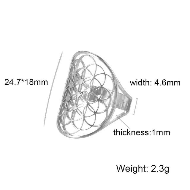 Adjustable Ring | Flower of Life Design | Versatile Jewellery-925 Silver-State of Style