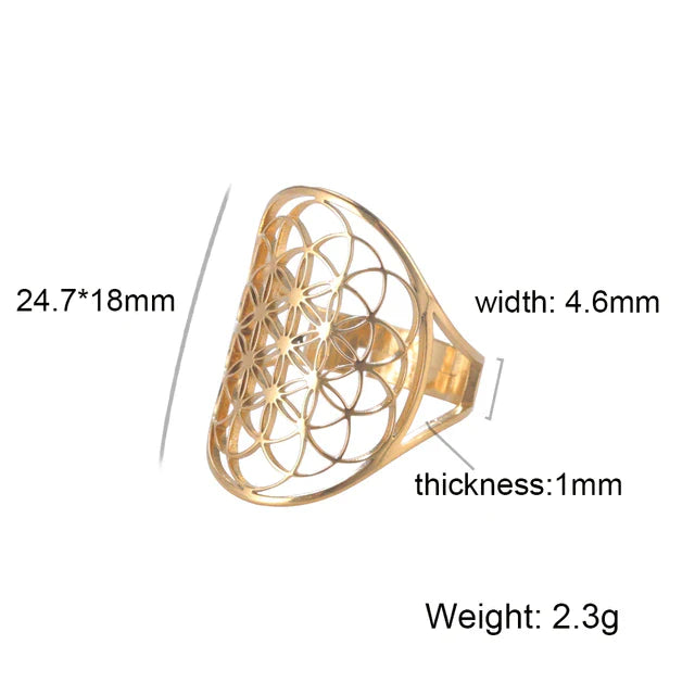 Adjustable Ring | Flower of Life Design | Versatile Jewellery-925 Silver-State of Style