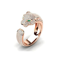 Adjustable Ring in 18K Silver and Rose Gold with Green Zirconia Eyes - Jaguar Ring™-Rose Gold-State of Style