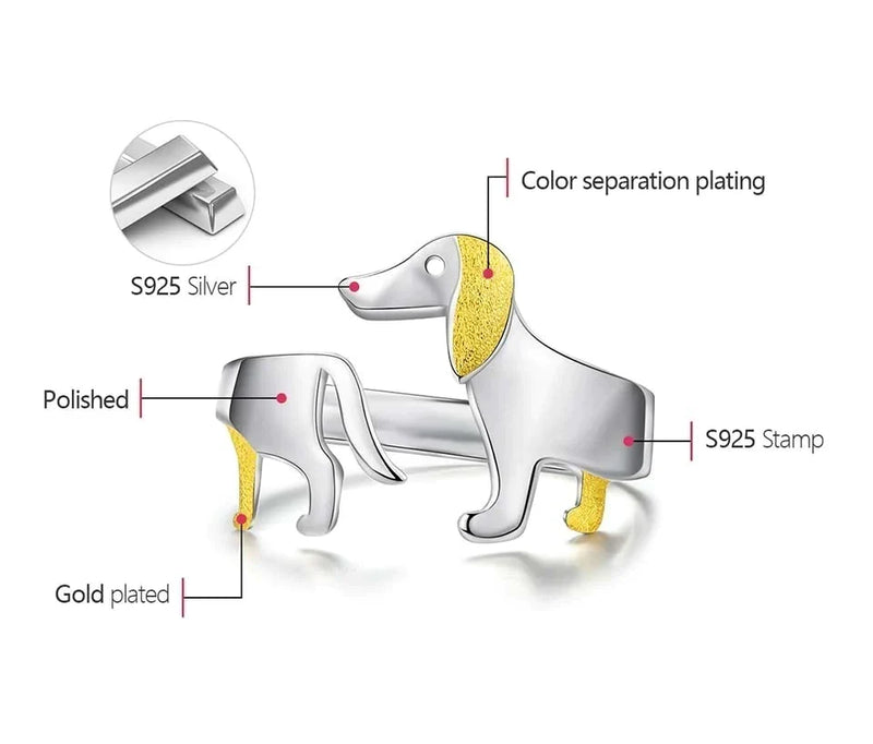 Adjustable Silver Dachshund Ring | Cute Dog Design-State of Style
