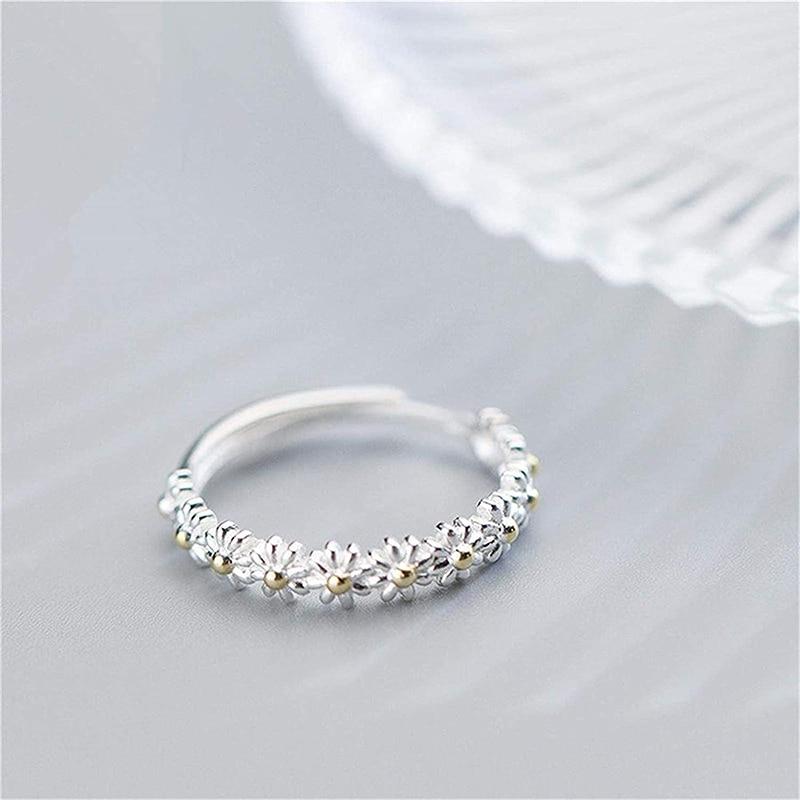 Adjustable Silver Daisy Ring - Fiora-State of Style