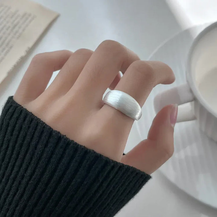 Adjustable Silver Dome Ring - Nora-Wide Band - AU 8 (19.7 cm)-State of Style