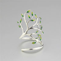 Adjustable Silver Ring | Green Leaf Design | Nature-Inspired Jewellery-State of Style