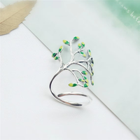 Adjustable Silver Ring | Green Leaf Design | Nature-Inspired Jewellery-State of Style