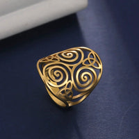 Adjustable Triskel Ring | Celtic Knot Design | Unique Statement Jewellery-Gold-State of Style