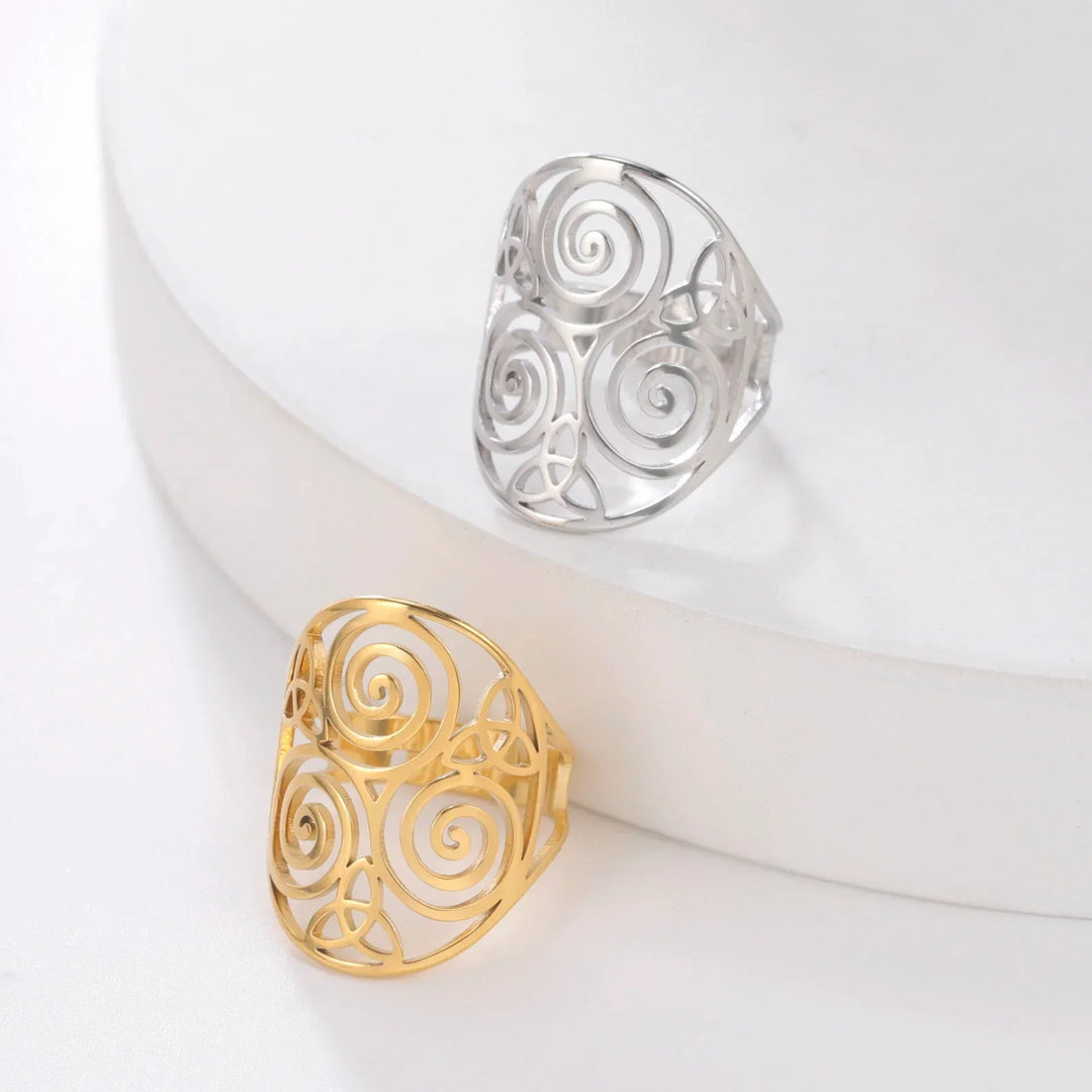 Adjustable Triskel Ring | Celtic Knot Design | Unique Statement Jewellery-Gold-State of Style