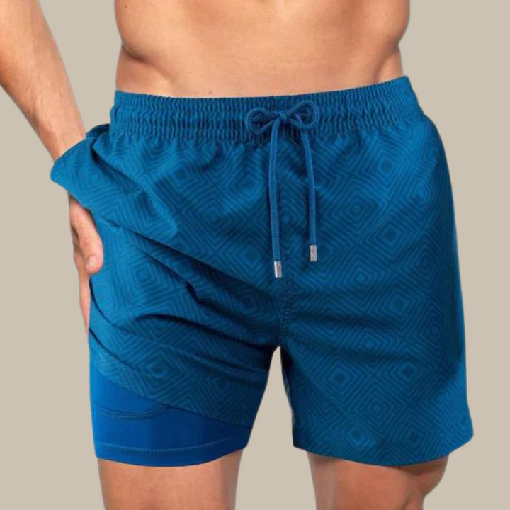 Adrik | Aqua Herren Badehose mit Handytasche-Blauer Diamant-S-State of Style