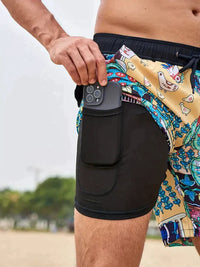Adrik | Aqua Herren Badehose mit Handytasche-Goldene Blüte-S-State of Style
