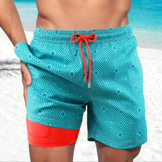 Adrik | Aqua Herren Badehose mit Handytasche-Korallenriff-S-State of Style