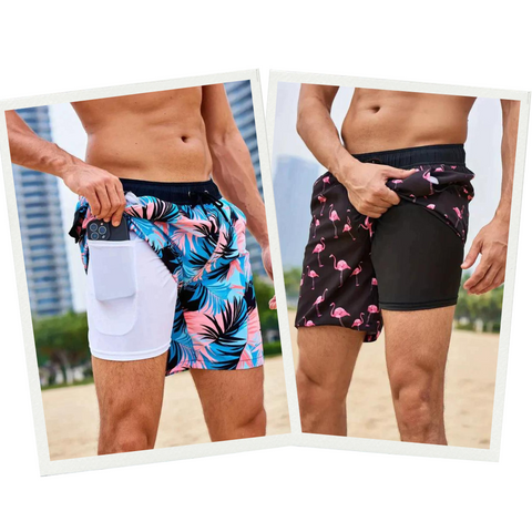 Adrik | Aqua Herren Badehose mit Handytasche-Schwarz Flamingo-S-State of Style