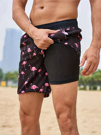 Adrik | Aqua Herren Badehose mit Handytasche-Schwarz Flamingo-S-State of Style