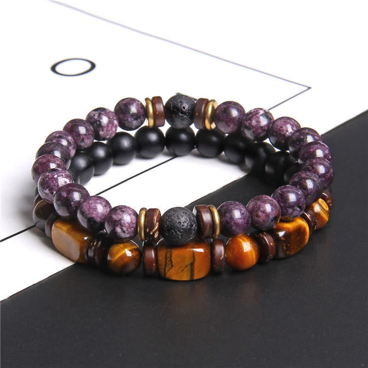 African Turquoise & Tiger Eye Bracelet - Naya-Tiger's Eye & Charoite-State of Style