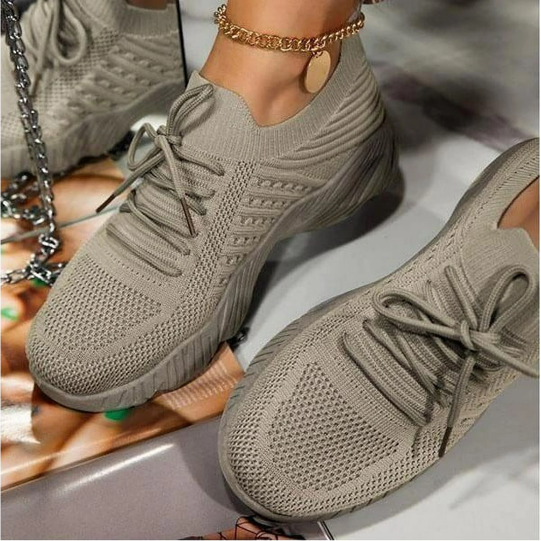Air-permeable women's chunky sneakers with lacing – Saphira-Khaki-3-State of Style