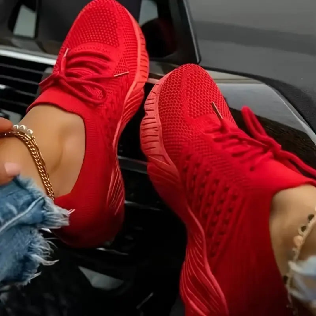 Air-permeable women's chunky sneakers with lacing – Saphira-Red-3-State of Style
