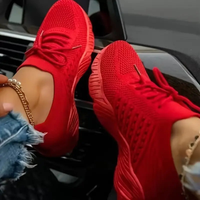 Air-permeable women's chunky sneakers with lacing – Saphira-Red-3-State of Style