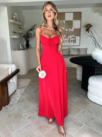 Airy A-line corsage maxi dress with spaghetti straps – Serina-Yellow-S-State of Style