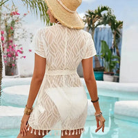 Airy beach dress lace with V-neck & maxi length – Amelina-White-S-State of Style