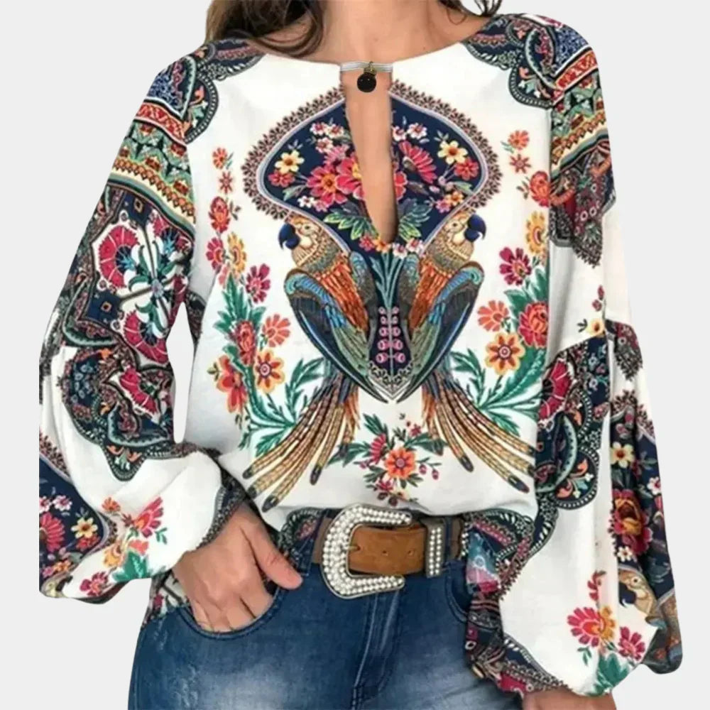 Airy ladies' summer blouse with floral print – Isabelle-White-XS-State of Style