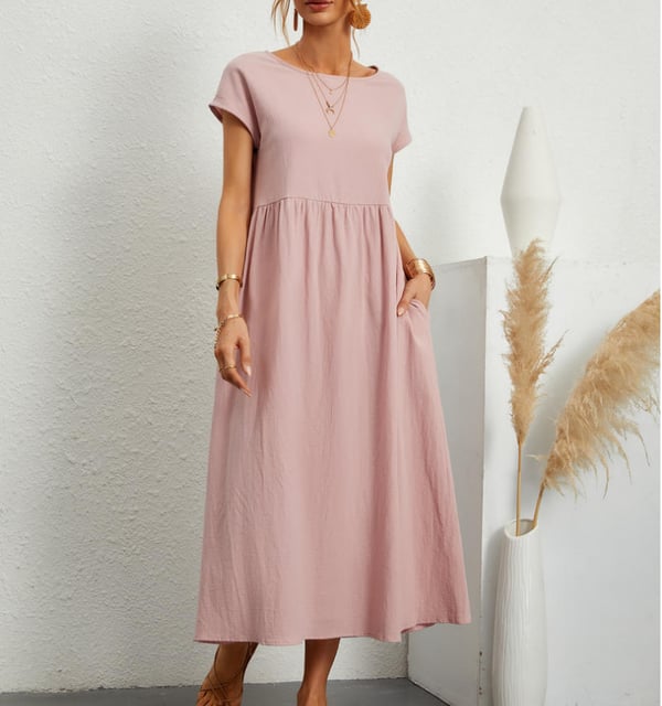 Airy linen dress - Elodie-Pink-S-State of Style